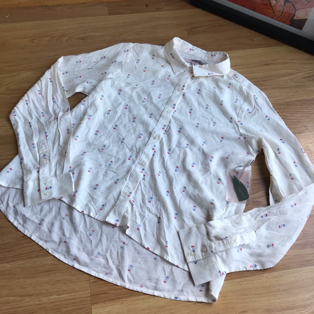 F21 White Popsicle Pattern Button Up Shirt small